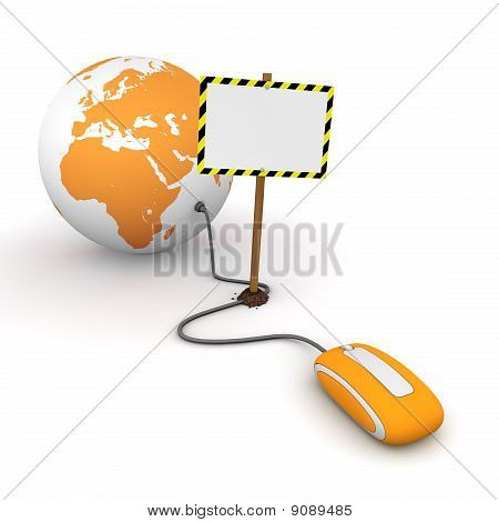 Navigare sul Web In arancione - bloccato da un cartello rettangolare bianco con strisce di avvertimento