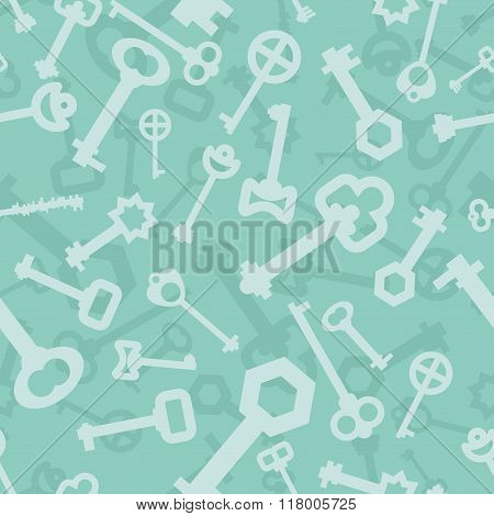 Old Key Seamless Pattern. Lot Vintage Key From Lock. Retro Key Door Ornament. Texture To Fabric.