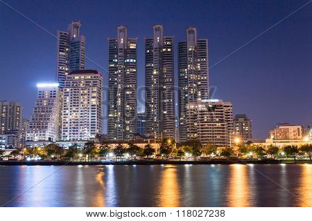 Bangkok, Thailand - February 12, 2016 : Bangkok City Night View And Benchakitti Park Bangkok City Th