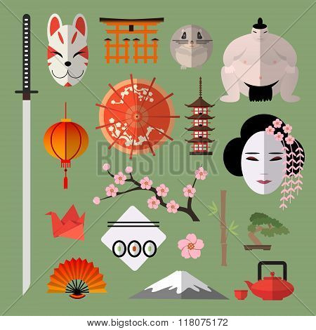 Vector set of icons with japanese elements