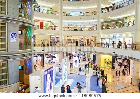 KUALA LUMPUR, MALAYSIA - APRIL 23, 2014: Suria KLCC shopping mall in Petronas Twin Towers. Suria KLCC is one of the largest shopping malls in Malaysia