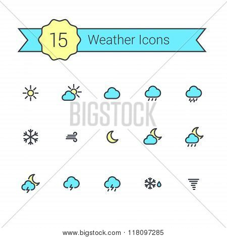 Weather Flat Line Minimal Colour Icons For Your App And Website.