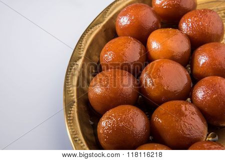 sweet gulab jamun indian dessert, indian sweet, asian sweet dish gulab jamun served in a silver bowl
