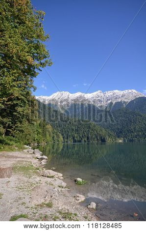 View Of The Mountain Lake Rizza, Abkhazia