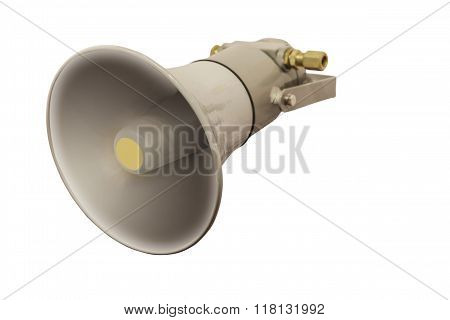 explosion-proof loudspeaker for signal transmission in case of danger. Insulated. On a white background. Horizontally
