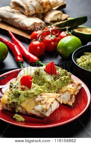 Mexican Chimichanga With Guacamole Dip