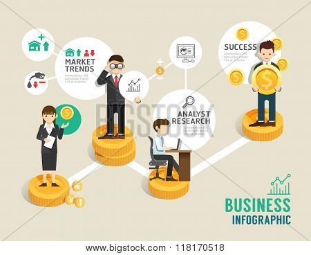 Business Stock Market Board Game Flat Line Icons Concept Infographic Step To Successful,vector Illus