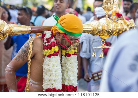 Georgetown, Penang, Malaysia - January 24, 2016 : Hindu Devotee Taking Part In The Thaipusam Festiva