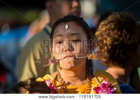 Georgetown, Penang, Malaysia - January 24, 2016 : Hindu Devotee Taking Part In The Thaipusam Festiva
