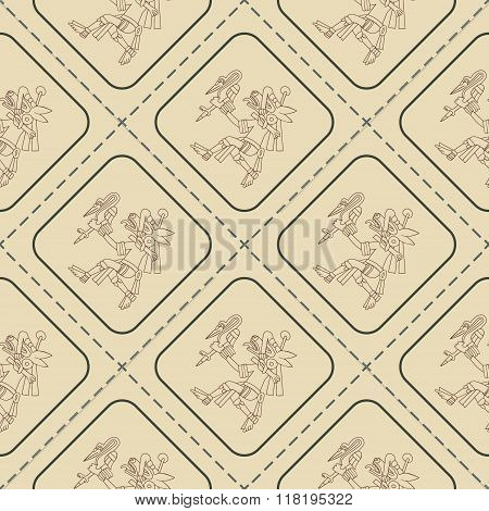 Seamless pattern with symbols from Aztec codices