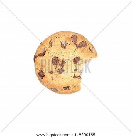 chocolate chip cookie bitten into