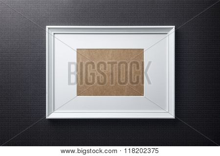 White wood frame on black bricks background