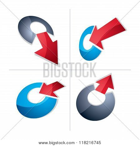 Three-dimensional graphic elements collection with simple arrows business development and technology innovation theme vector icons. Company growth concept set of 3d abstract symbols.