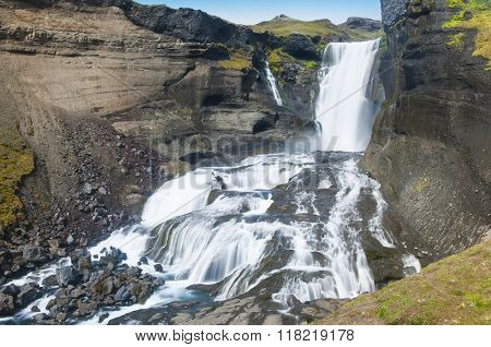 Beautiful Icelandic waterfall Ofaerufoss in Eldgja. It is located on the South of the island.