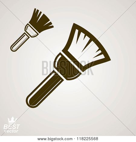 Stylized vector repair instrument, simple paint brush for whitewash includes additional version. Industry tool isolated on white background.