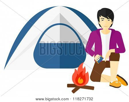 Man kindling fire.