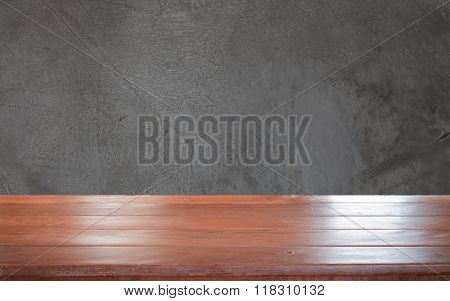 Old Empty Wooden Table Top With Grey Background
