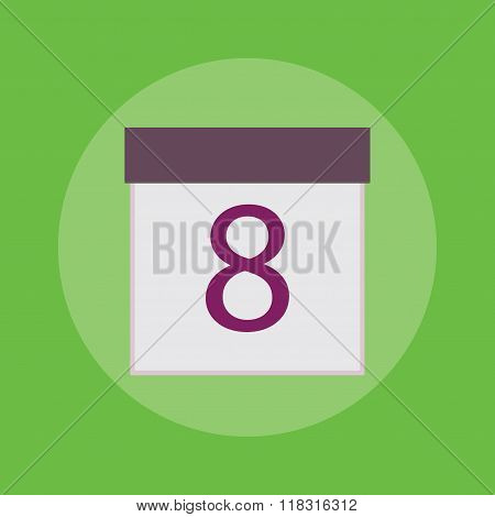 Calendar icon with the number eight in flat style.