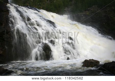 Waterfall on Kutsayoki river at Kola peninsula Russia. This waterfall is about 10 meters high.