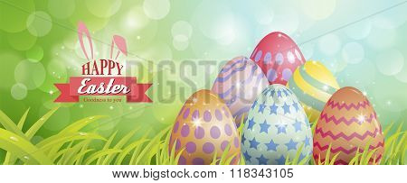 Colorful Easter Eggs , Typography ,blur Background