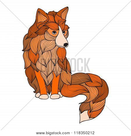 Fox With Waves Ornament. Vector
