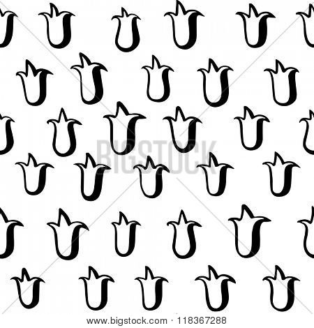 tulips flowers pattern seamless vestor. Black and white. Hand drawn tulips