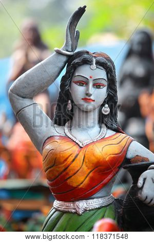 Beautiful  and colorful treditional Indian woman statue