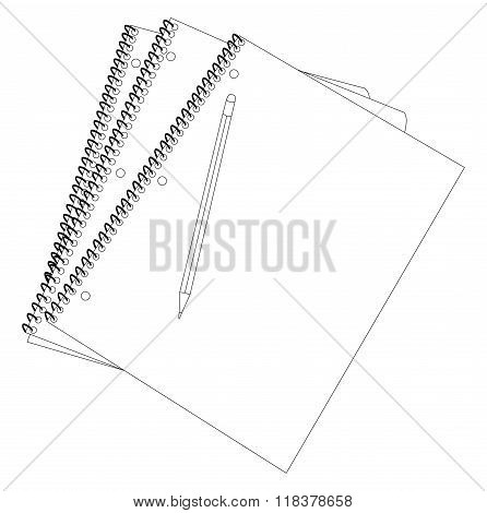 Three Notebooks And Pencil