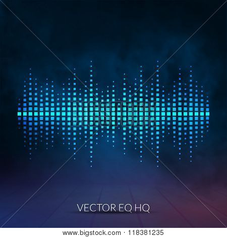 Vector digital equalizer with colored lights and smoky background. Vector illustration can be used f