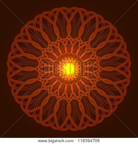 Vector geometric round orange glow mandala