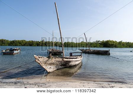 Wooden fishing boats in Tanzania, Africa