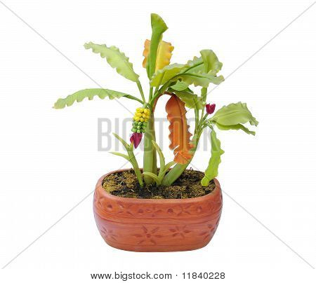 Árbol de plátano artificial en olla