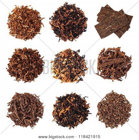 set dried smoking tobacco. Isolated on a white background.
