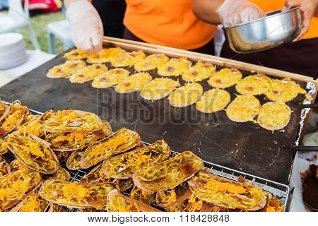 Khanom Buang (a kind of filled pancake)Thai sweetmeat .