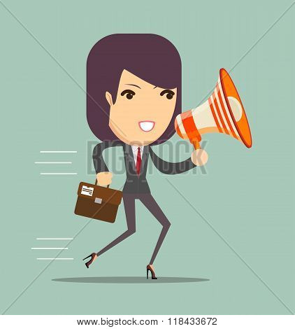 business woman talking into a megaphone