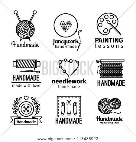 Handmade workshop thin line logo set