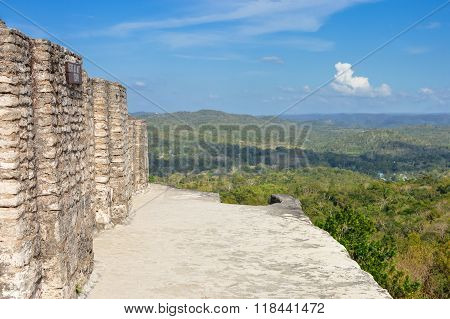 On Top Of The Main Pyramid At Xunantunich Archaeological Site Of Maya Civilization, Belize