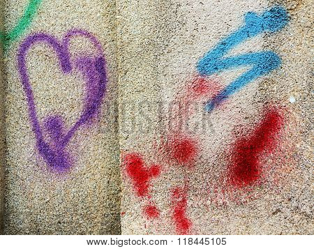 Concrete, Weathered, Worn Wall Damaged Paint. Grungy Concrete Surface. Great Background Or Texture.