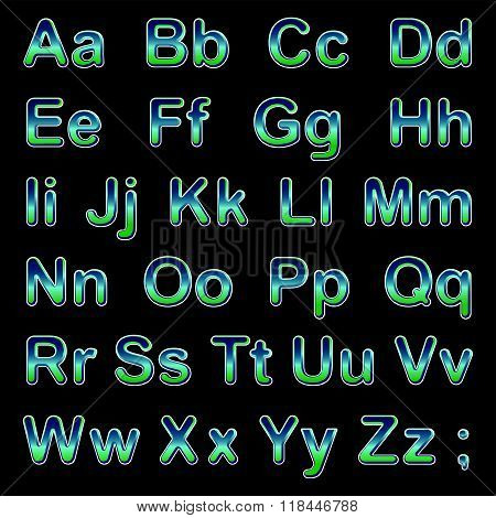 Alphabet blue letters on a black background
