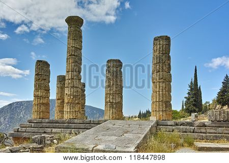 Landscape with The Temple of Apollo in Ancient Greek archaeological site of Delphi, Greece