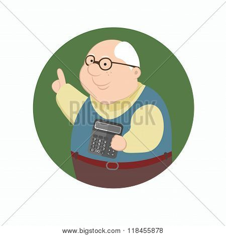 Old man and calculator. Countmoney during crisis