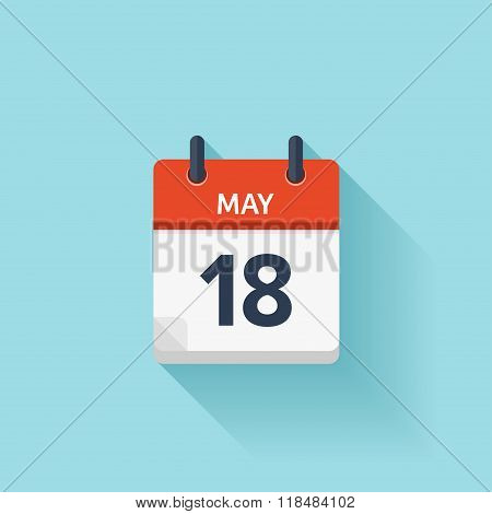May 18 . Vector flat daily calendar icon. Date and time, day, month. Holiday.
