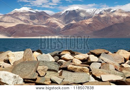 Mani Wall And Tso Moriri Lake - Rupshu Valley