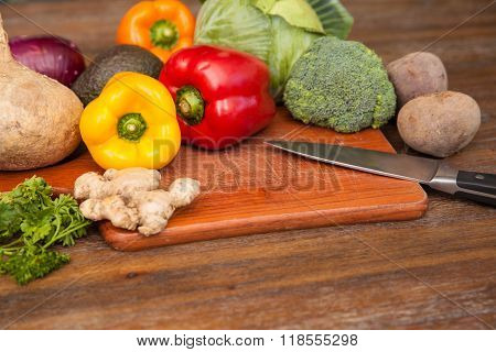 Several Vegetables In A Chopping Board