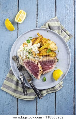 Tuna Steak with Home Fries