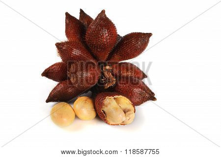 Peeled Zalacca Fruit Isolated On White Background.