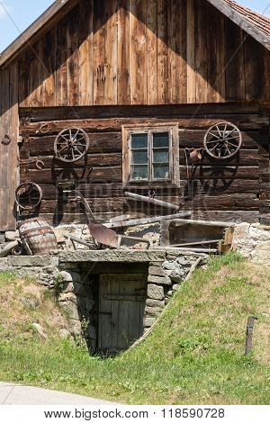 Traditional Rural Wooden Farmhouse In Malopolska. Poland