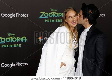 Veronica Dunne and Max Ehrich at the Los Angeles premiere of 'Zootopia' held at the El Capitan Theater in Hollywood, USA on February 17, 2016.