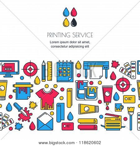 Vector Seamless Horizontal Background With Printing Signs In Cmyk Colors