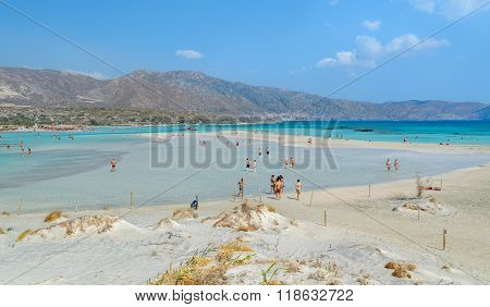 People have a joy at Elafonisi beach at Crete island, Greece